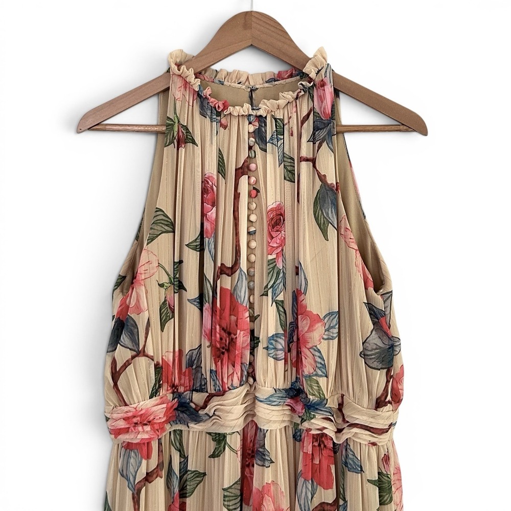 Ieena for Mac Duggal Women's 16 Beige Multicolor Floral Chiffon Maxi Tier Dress - Picture 3 of 16